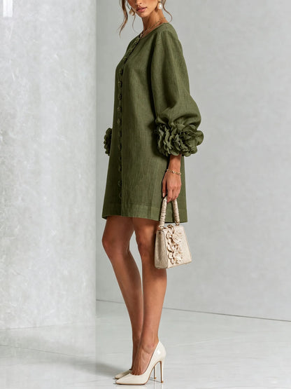 Women’s Elegant A-Line Mini Cocktail Dress with Floral Button Detail