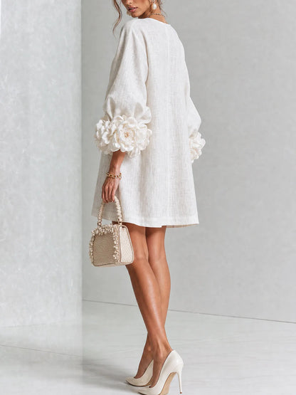 Women’s Elegant A-Line Mini Cocktail Dress with Floral Button Detail