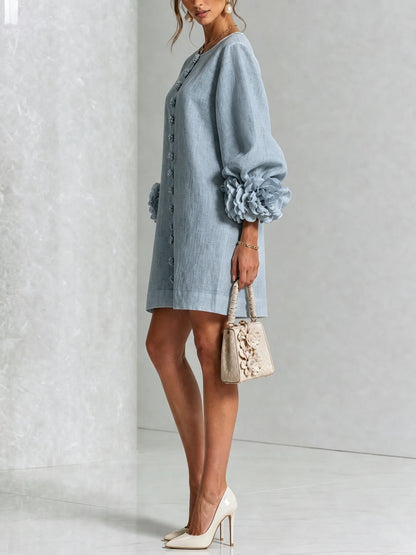 Women’s Elegant A-Line Mini Cocktail Dress with Floral Button Detail