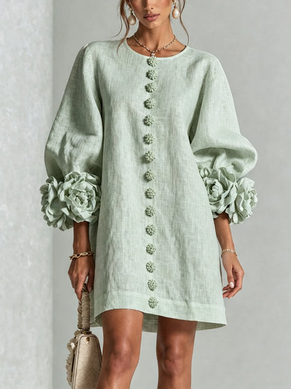 Women’s Elegant A-Line Mini Cocktail Dress with Floral Button Detail