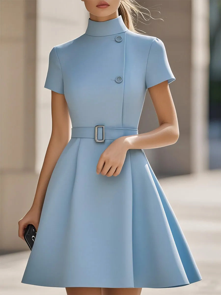 Women’s Elegant A-Line Mini Cocktail Dress with High Neck