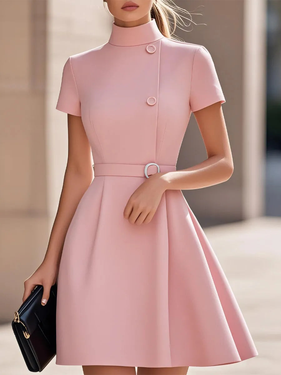 Women’s Elegant A-Line Mini Cocktail Dress with High Neck