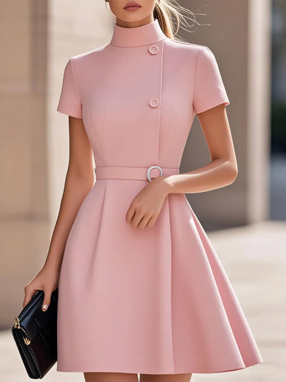 Women’s Elegant A-Line Mini Cocktail Dress with High Neck