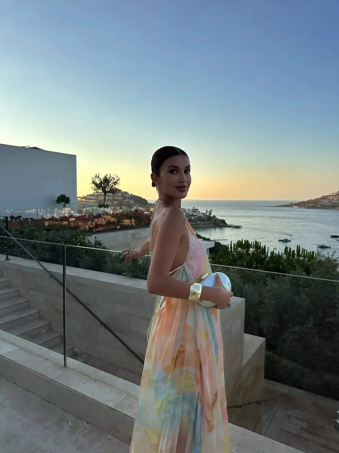 Women’s Elegant Backless Maxi Wedding Guest Dress with Halter Neck