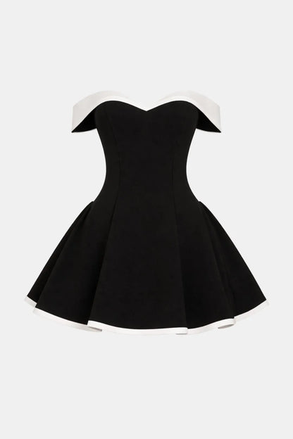 Women’s Elegant Bardot Neckline Mini Cocktail Dress with Fit and Flare