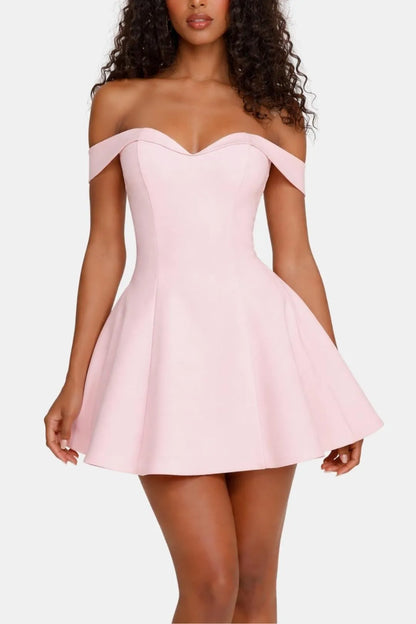 Women’s Elegant Bardot Neckline Mini Cocktail Dress with Fit and Flare