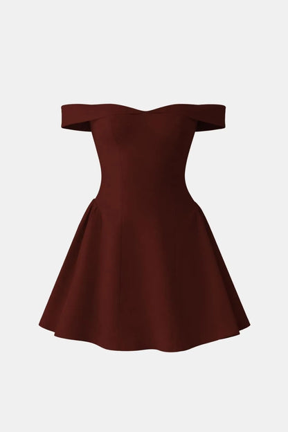 Women’s Elegant Bardot Neckline Mini Cocktail Dress with Fit and Flare