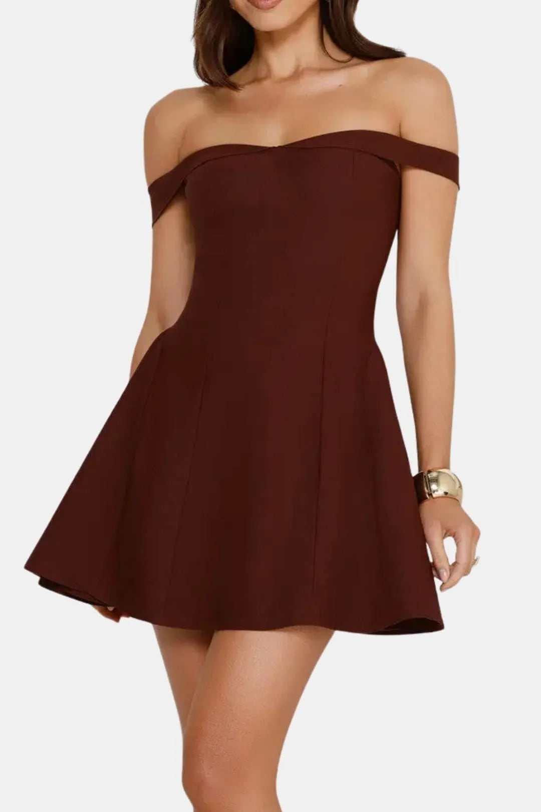 Women’s Elegant Bardot Neckline Mini Cocktail Dress with Fit and Flare