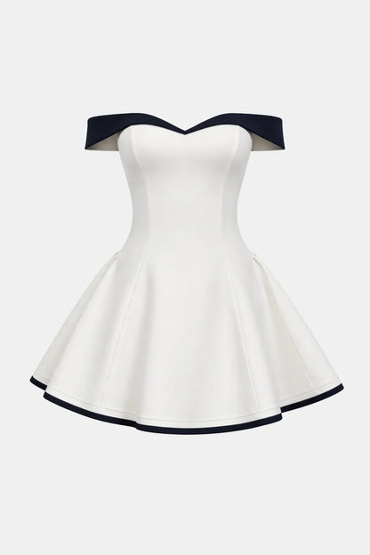 Women’s Elegant Bardot Neckline Mini Cocktail Dress with Fit and Flare