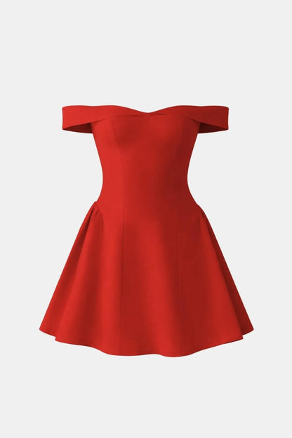Women’s Elegant Bardot Neckline Mini Cocktail Dress with Fit and Flare