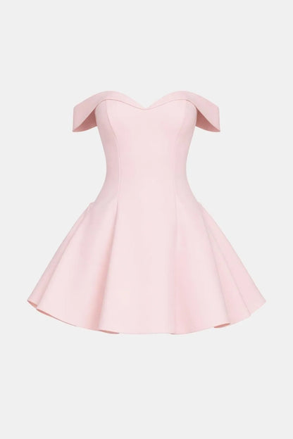 Women’s Elegant Bardot Neckline Mini Cocktail Dress with Fit and Flare