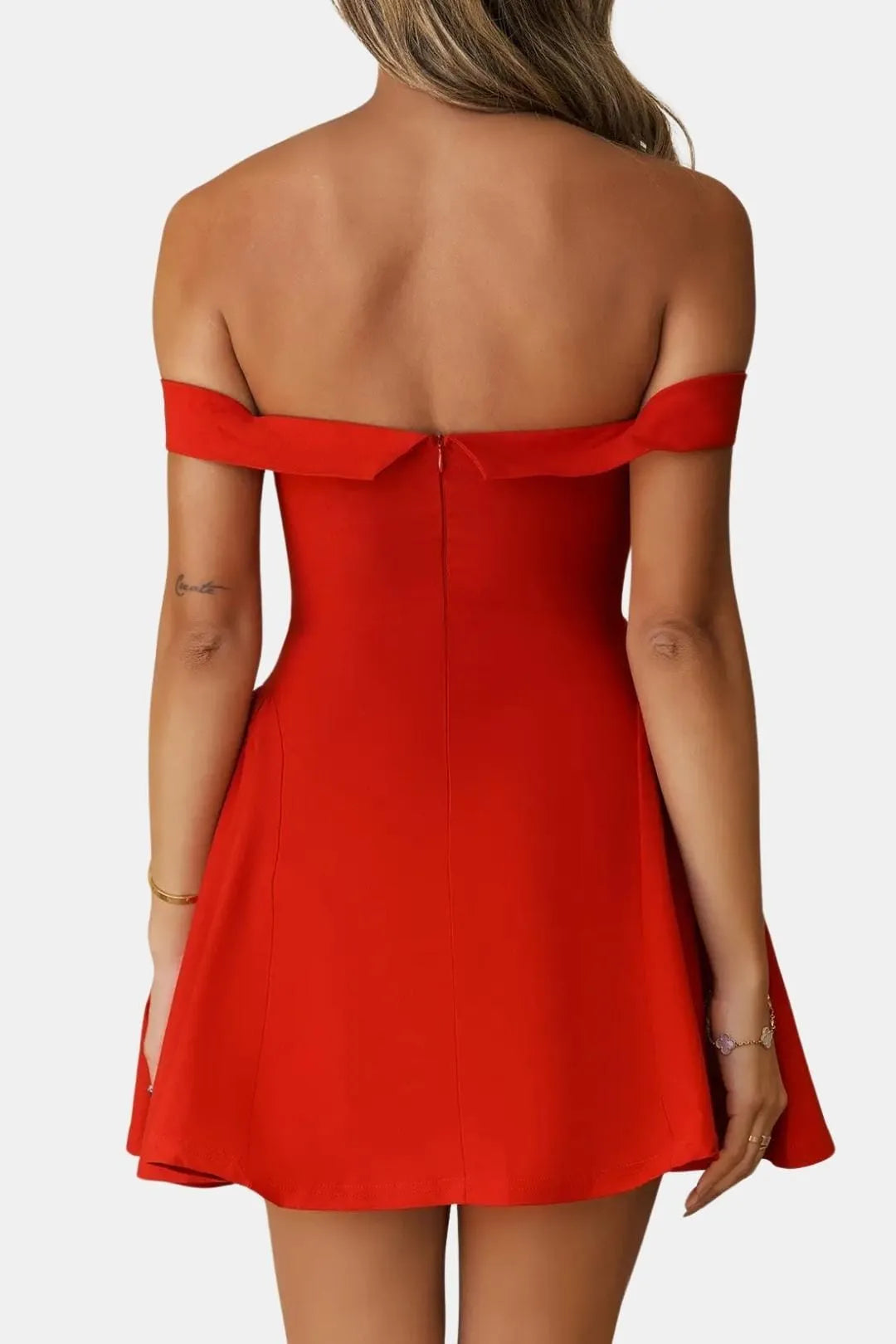 Women’s Elegant Bardot Neckline Mini Cocktail Dress with Fit and Flare