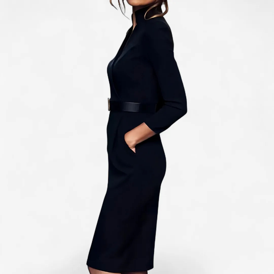 Women's Elegant Classy Midi Wedding Guest Dress with Long Sleeve