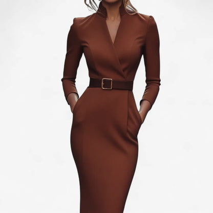 Women's Elegant Classy Midi Wedding Guest Dress with Long Sleeve