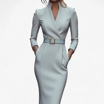 Women's Elegant Classy Midi Wedding Guest Dress with Long Sleeve