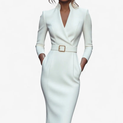 Women's Elegant Classy Midi Wedding Guest Dress with Long Sleeve