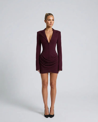 Women's Elegant Corset Mini Cocktail Dress with Long Sleeve