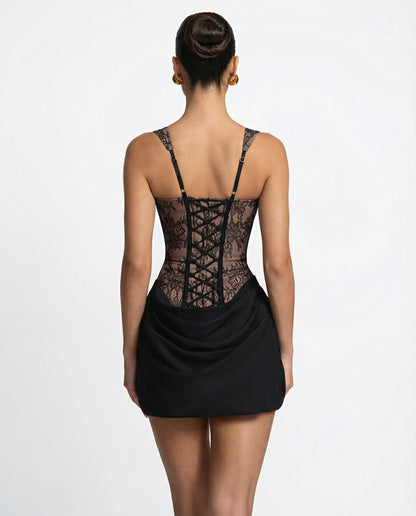 Women's Elegant Corset Mini Cocktail Dress with Ruched
