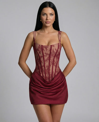 Women's Elegant Corset Mini Cocktail Dress with Ruched