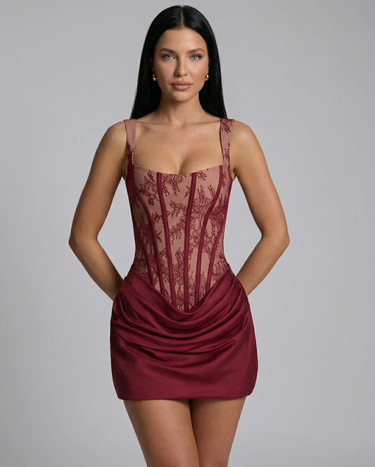 Women's Elegant Corset Mini Cocktail Dress with Ruched