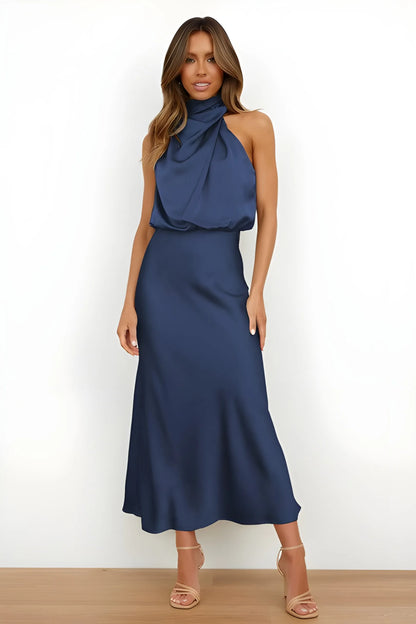 Women's Elegant Evening Maxi Wedding Guest Dress with Halter Neck