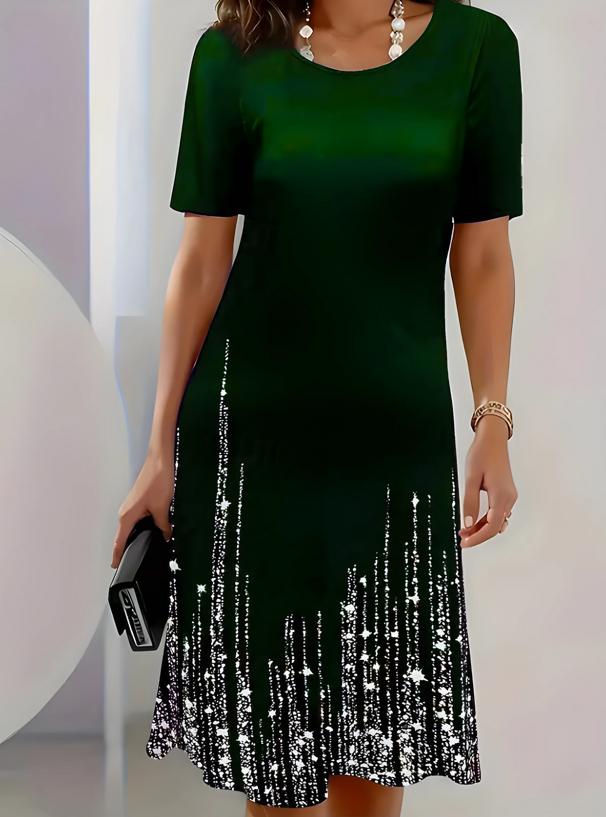 Women’s Elegant Evening Midi Wedding Guest Dress with Short Sleeves