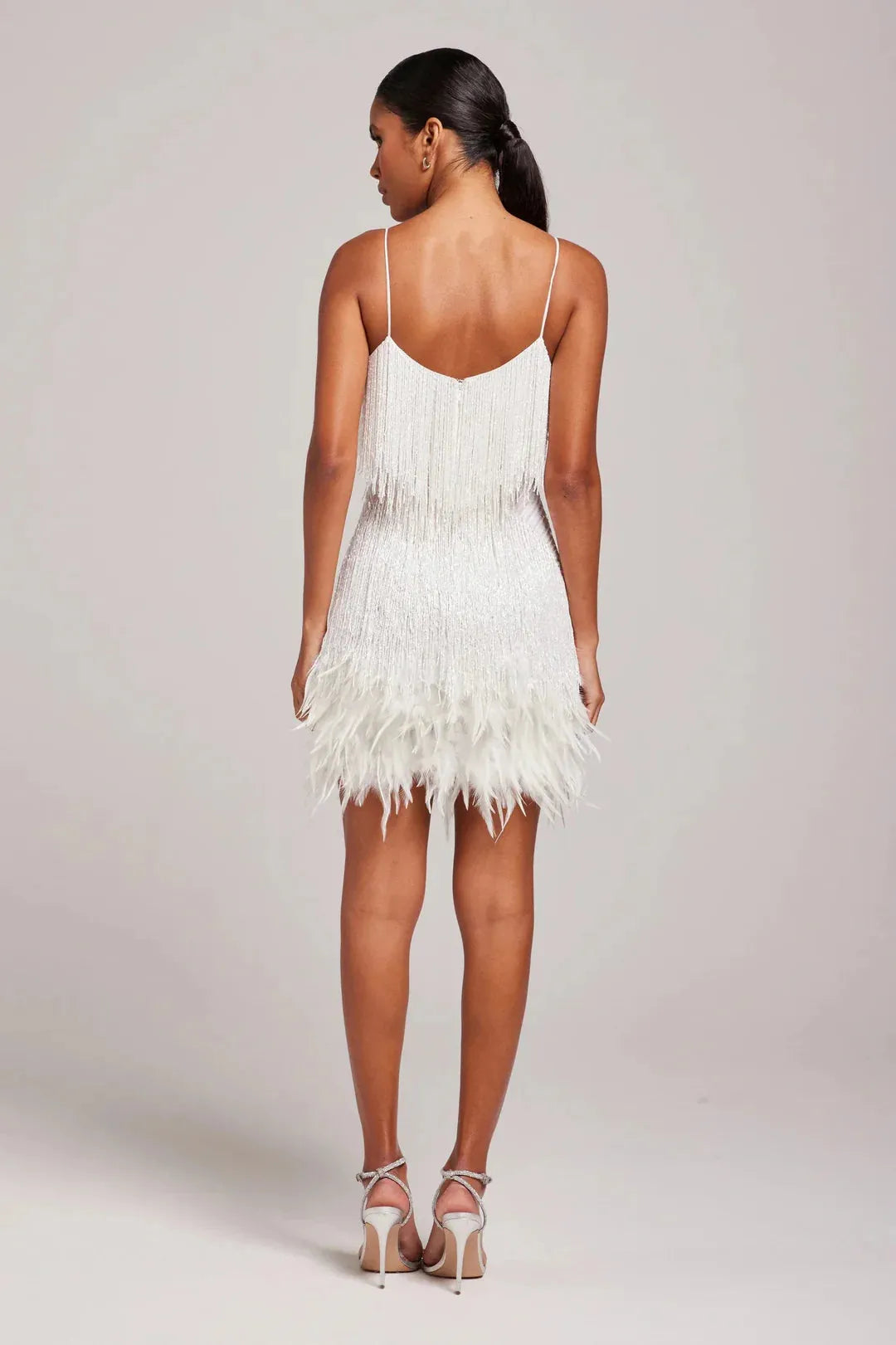 Women’s Elegant Feather Mini Cocktail Dress with Fringe