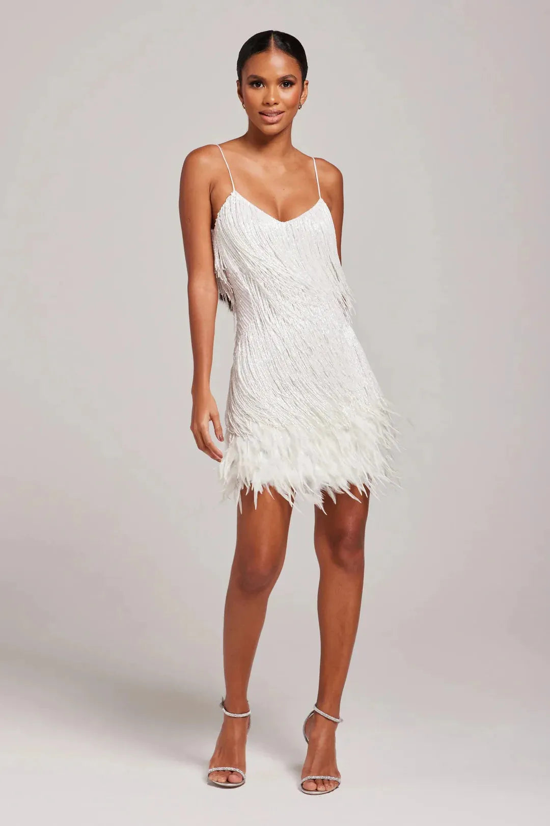 Women’s Elegant Feather Mini Cocktail Dress with Fringe