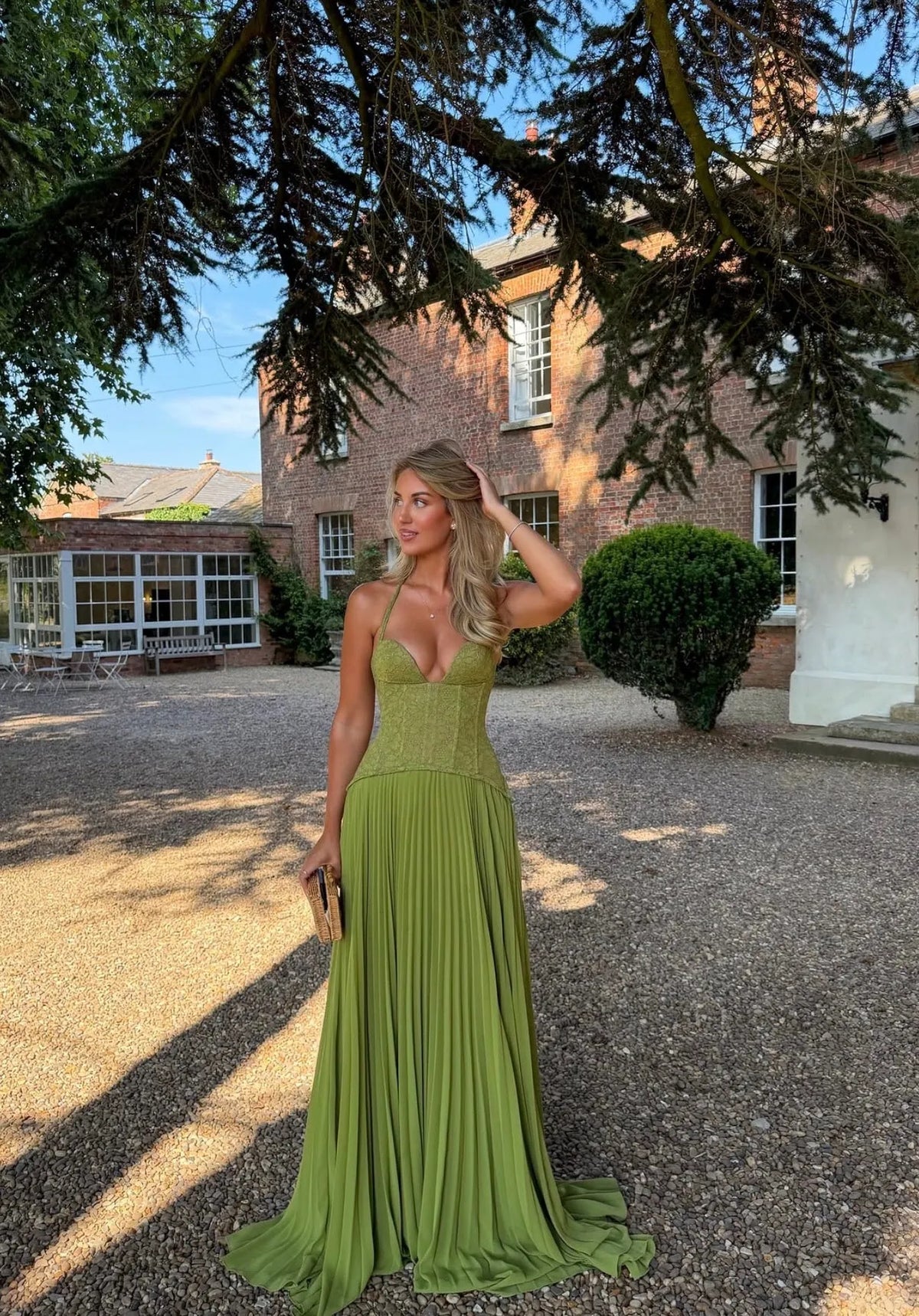 Women’s Elegant Floral Maxi Wedding Guest Dress with Pleated Skirt