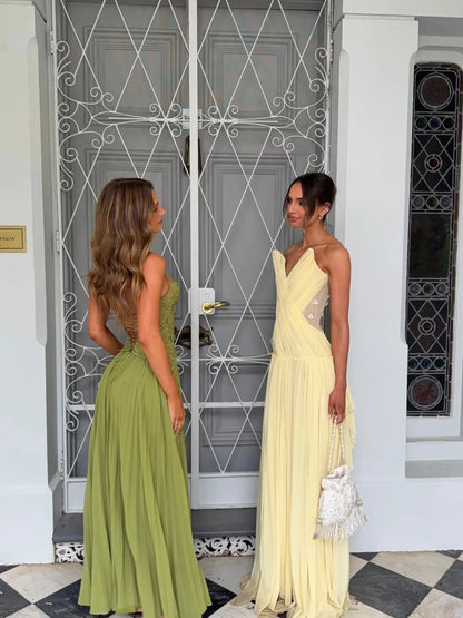 Women’s Elegant Floral Maxi Wedding Guest Dress with Pleated Skirt
