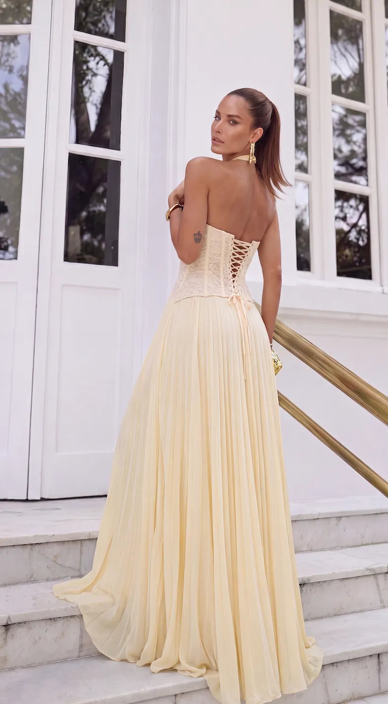 Women’s Elegant Floral Maxi Wedding Guest Dress with Pleated Skirt