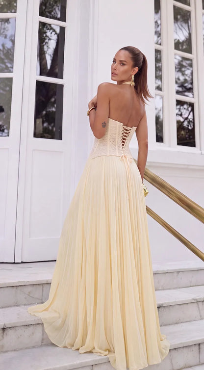 Women’s Elegant Floral Maxi Wedding Guest Dress with Pleated Skirt