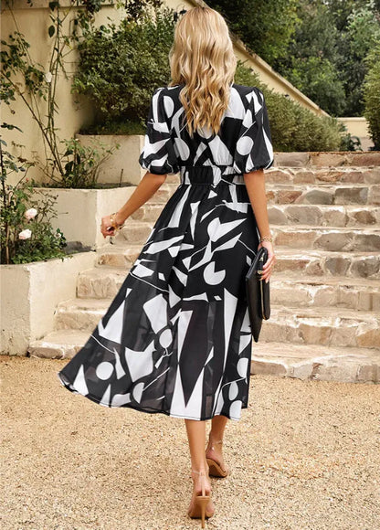 Women's Elegant Floral Midi Summer Dress with V-Neck