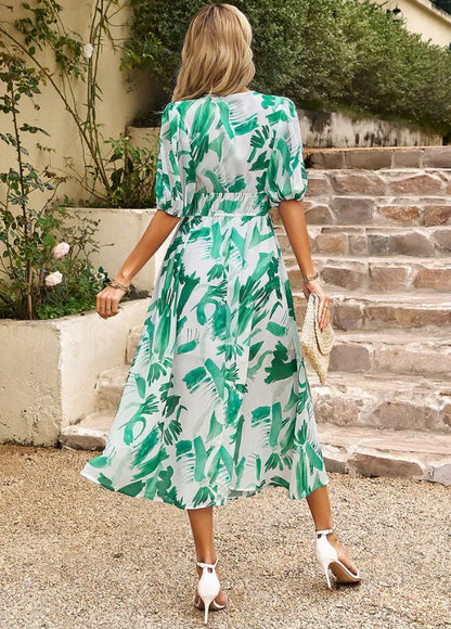 Women's Elegant Floral Midi Summer Dress with V-Neck