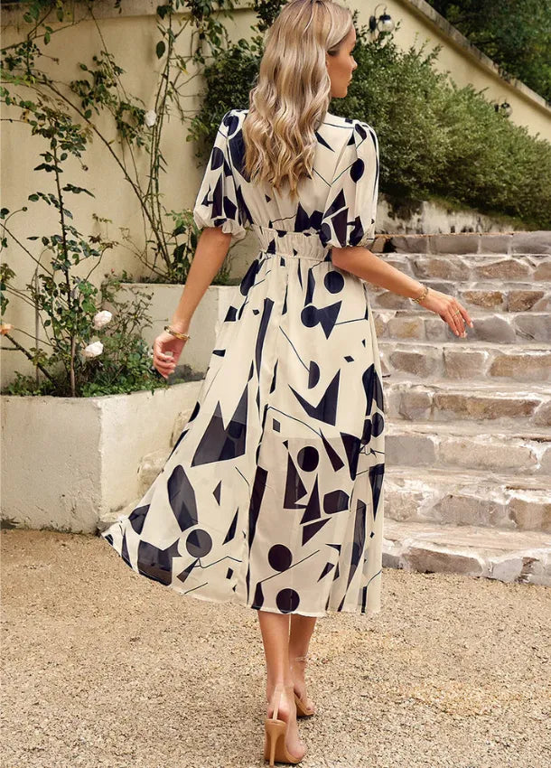 Women's Elegant Floral Midi Summer Dress with V-Neck