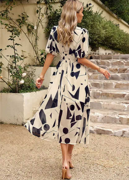 Women's Elegant Floral Midi Summer Dress with V-Neck