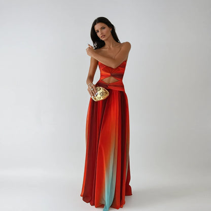 Women's Elegant Flowy Maxi Wedding Guest Dress with Cut Out