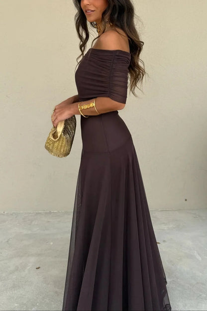 Women’s Elegant Flowy Maxi Wedding Guest Dress with One Shoulder