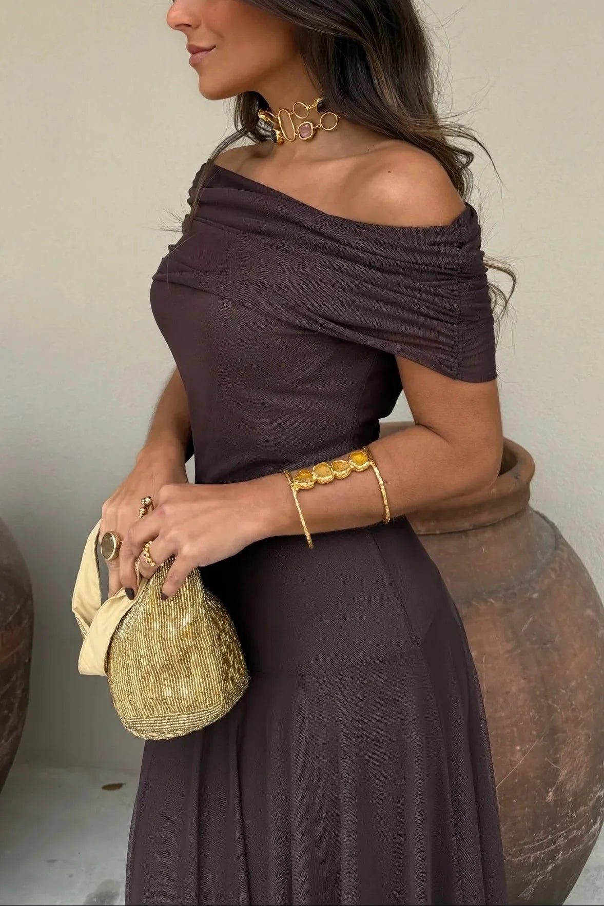 Women’s Elegant Flowy Maxi Wedding Guest Dress with One Shoulder