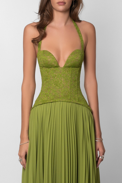 Women’s Elegant Flowy Maxi Wedding Guest Dress with Pleated Detail