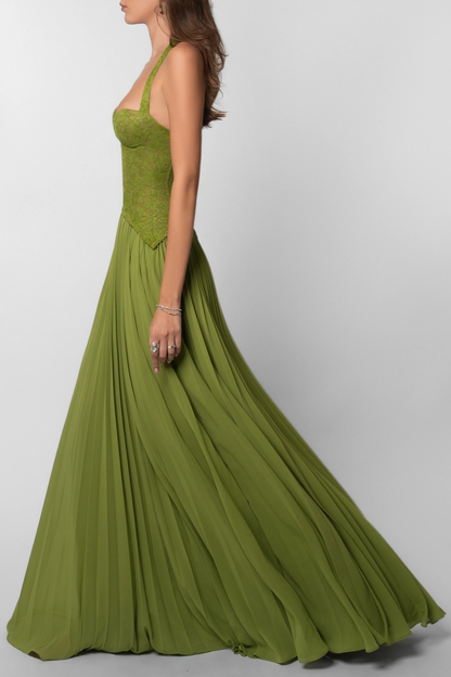 Women’s Elegant Flowy Maxi Wedding Guest Dress with Pleated Detail