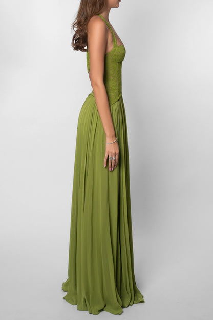 Women’s Elegant Flowy Maxi Wedding Guest Dress with Pleated Detail