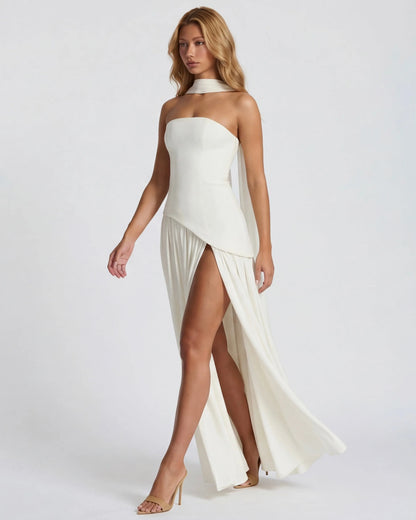 Women’s Elegant Flowy Maxi Wedding Guest Dress with Slit