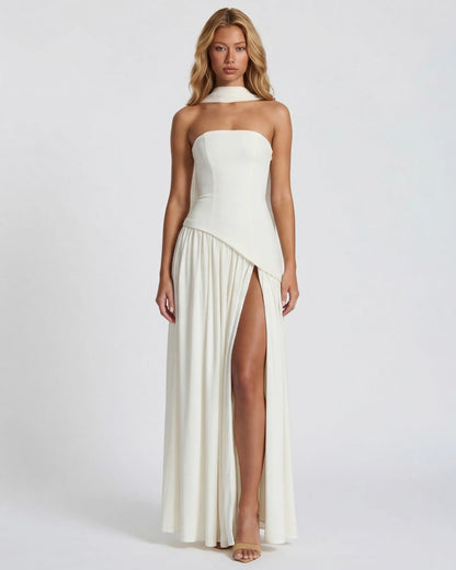 Women’s Elegant Flowy Maxi Wedding Guest Dress with Slit