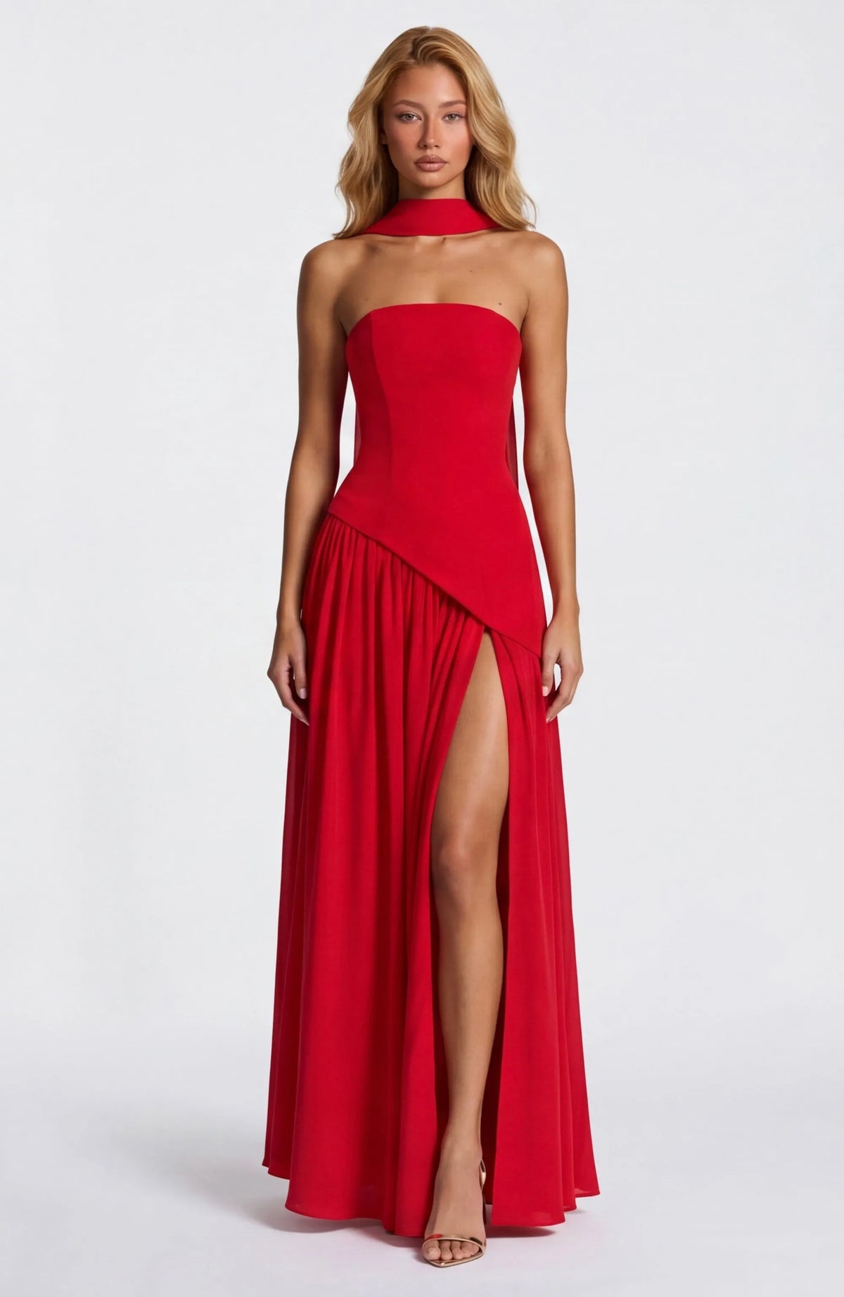 Women’s Elegant Flowy Maxi Wedding Guest Dress with Slit