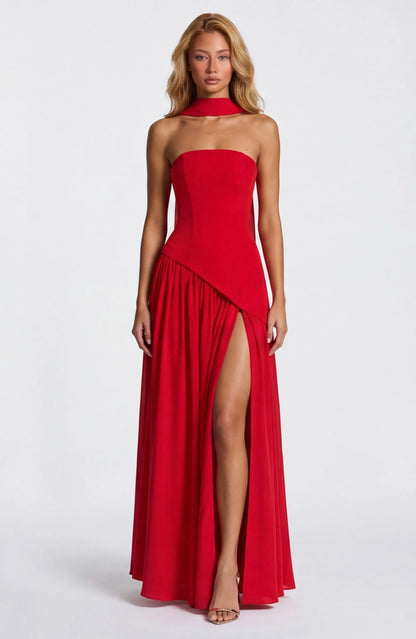 Women’s Elegant Flowy Maxi Wedding Guest Dress with Slit