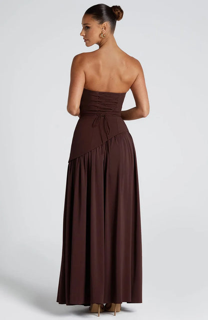 Women's Elegant Flowy Maxi Wedding Guest Dress with Slit