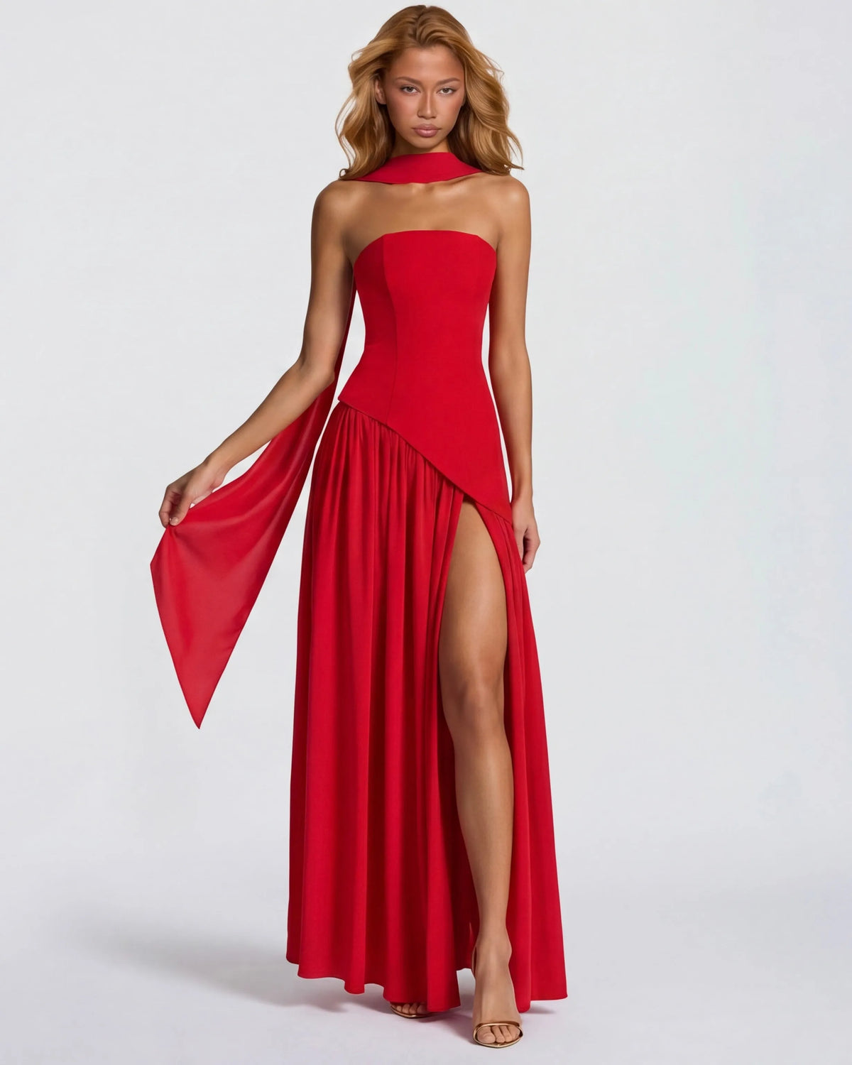 Women’s Elegant Flowy Maxi Wedding Guest Dress with Slit