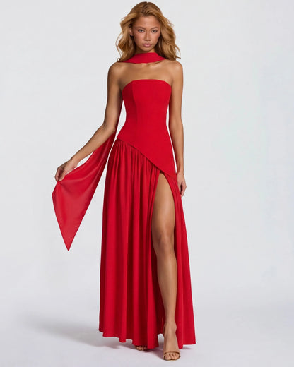 Women’s Elegant Flowy Maxi Wedding Guest Dress with Slit