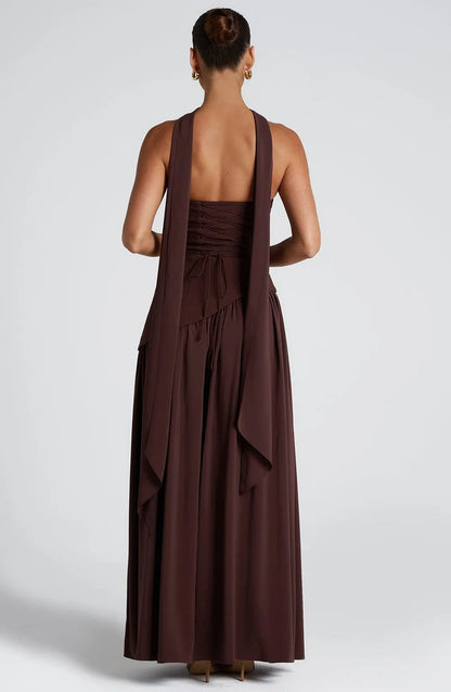 Women's Elegant Flowy Maxi Wedding Guest Dress with Slit